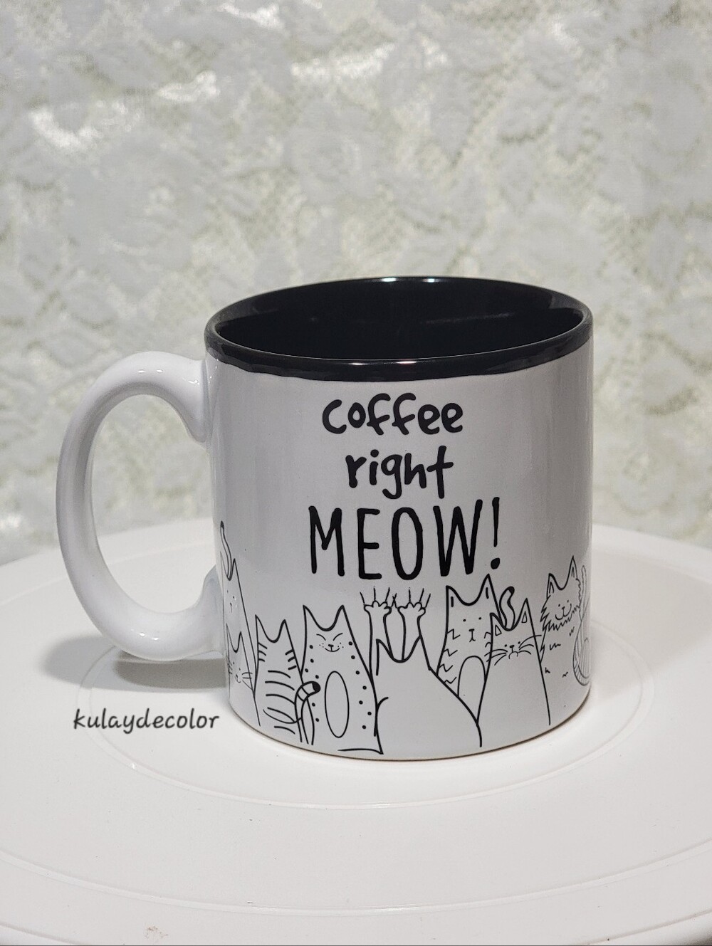 Burton + Burton Coffee Right Meow Cat Lover Ceramic Black White Mug Monochrome